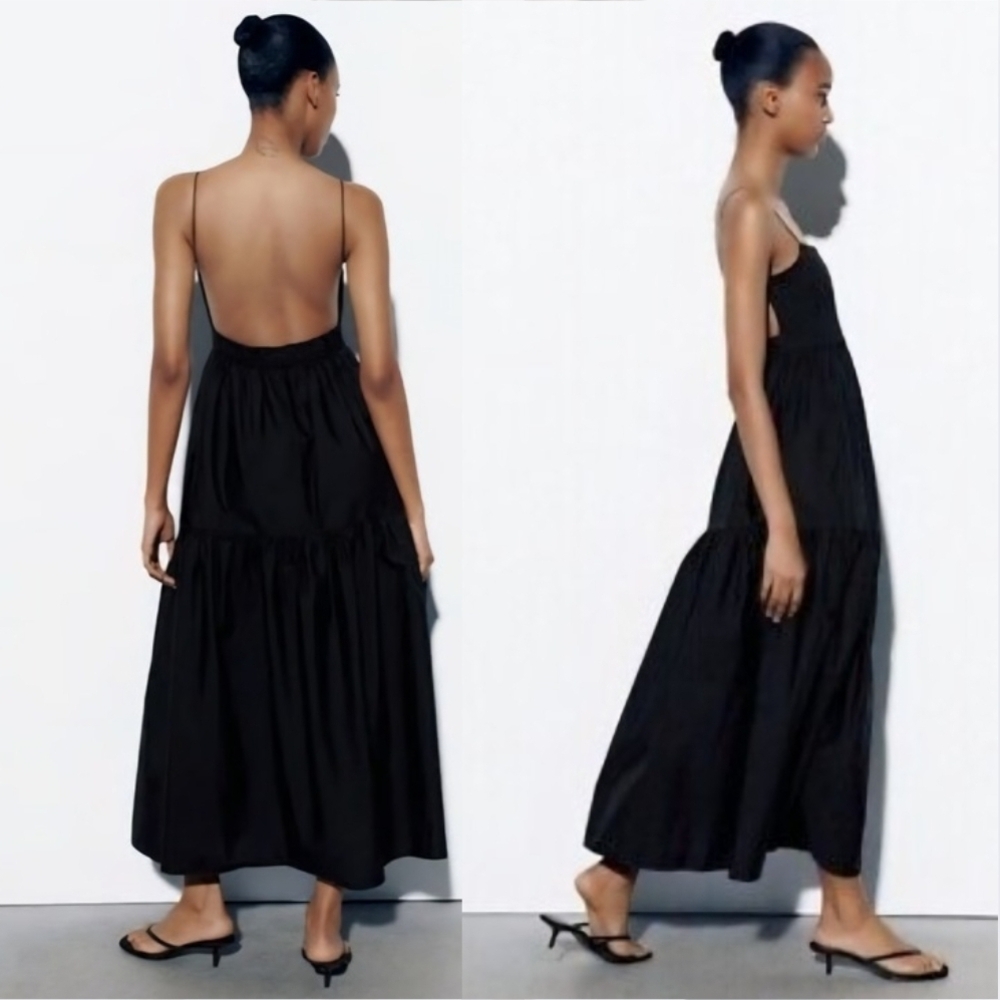 {ZARA} Long Tiered Black Maxi Dress (Small)